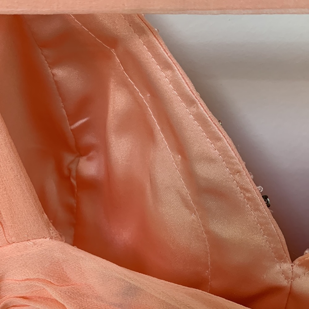 Vintage 100% silk peach chiffon dress. matching chiffon shawl M - Picture 12 of 16
